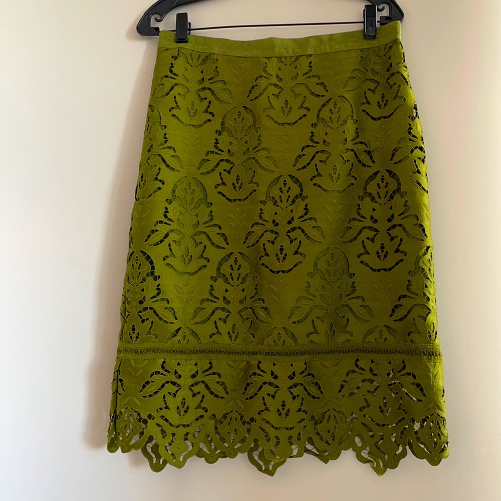 Ann Taylor Olive Green Floral Lace Pencil
